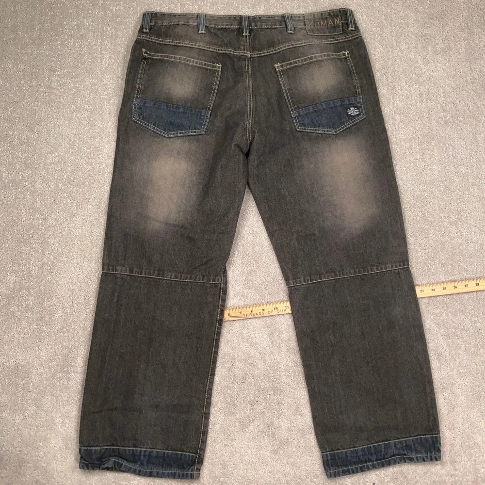 Koman Jeans Mens 40x32 Black Fade Wide Leg Relaxed Straight True Fit